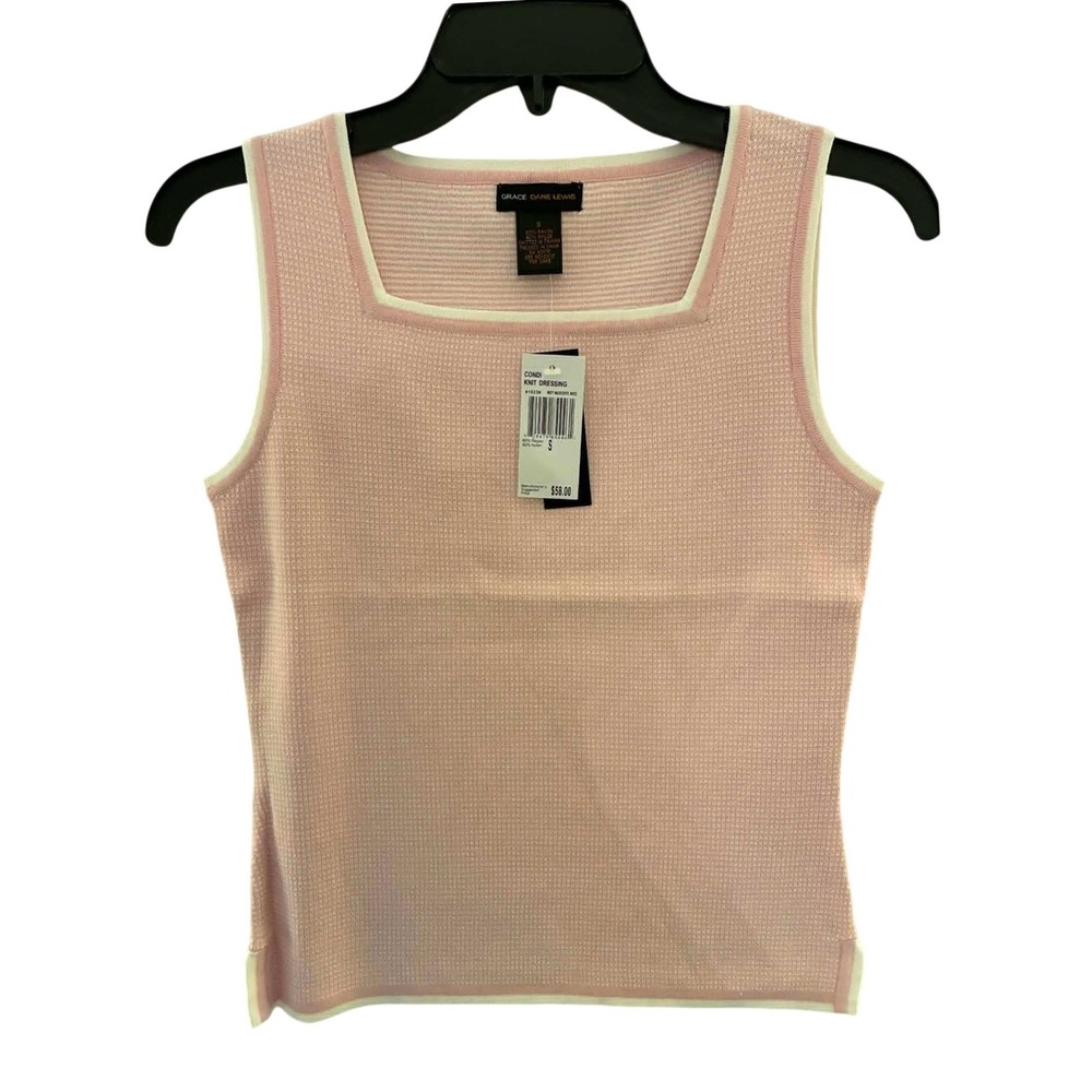 Grace Dane Lewis Knit Tank Top Womens S Pink Square Neck Sleeveless